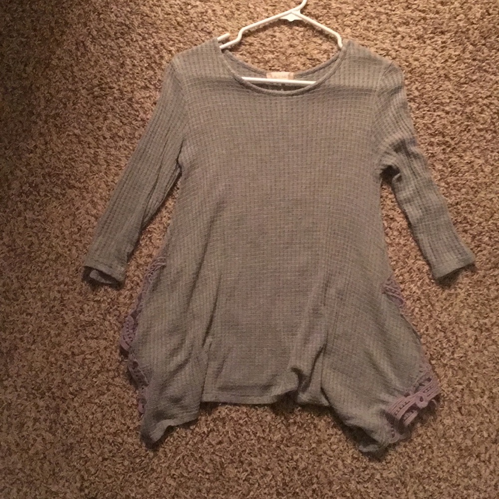 Grey Waffle Top with Lace Detail